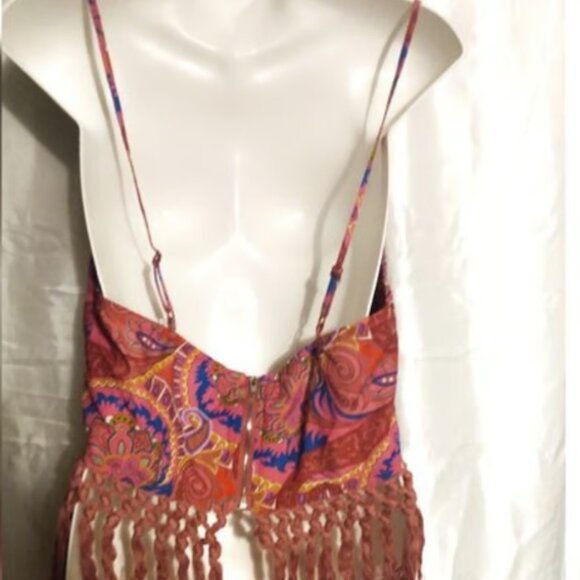 Shein Bohemian Paisley Floral Print Zipper Back Fringe Hem Cami Top L - Picture 5 of 5